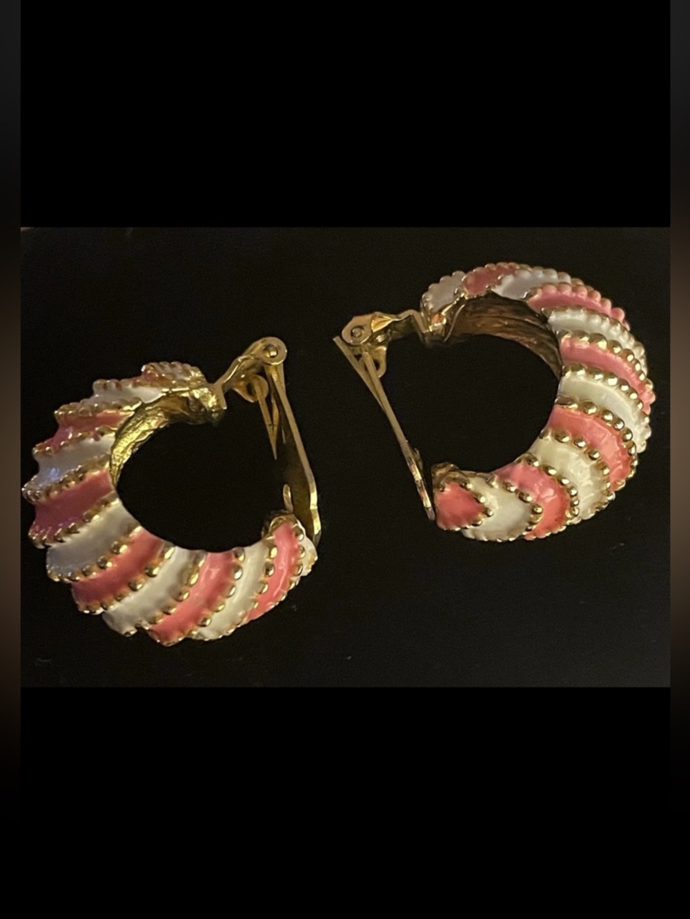 Vintage Mimi di N Earrings Flamingo Pink Enamel & White Gold Tone Clip On